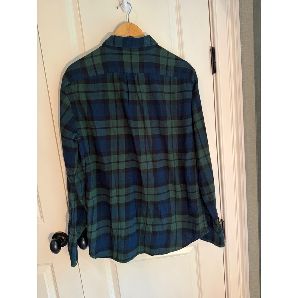 J.Crew Mens Flannel Shirt Large Navy Blue Green Black Watch Plaid Button Down - Picture 5 of 7